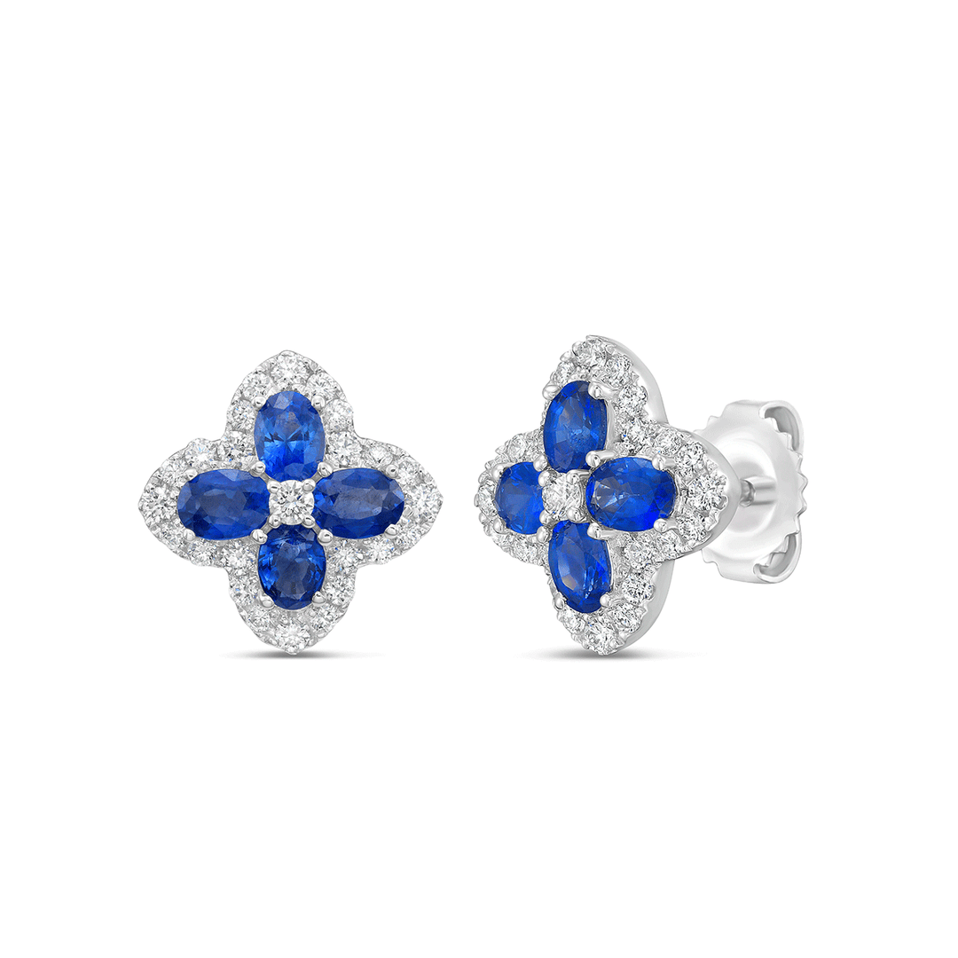 Charles Krypell 18k White Gold and 1.59 Total Weight Sapphire Diamond Clover Studs