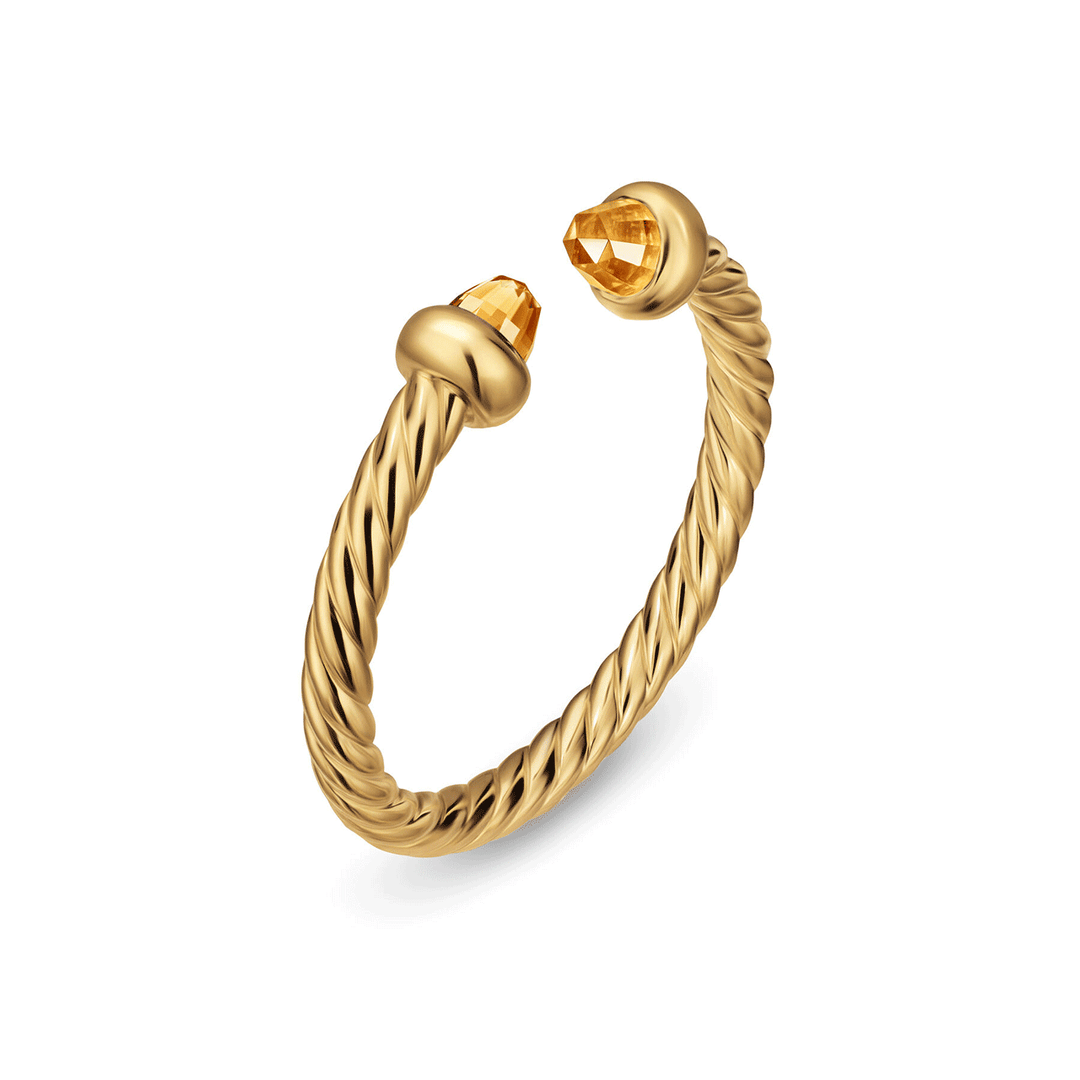 David Yurman Micro Cablespira Flex Open Ring 18k Yellow Gold with Citrine, 2.5mm