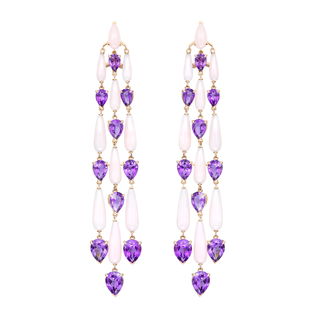 Etho Maria 18k Rose Gold Amethyst and Pink Opals Earrings