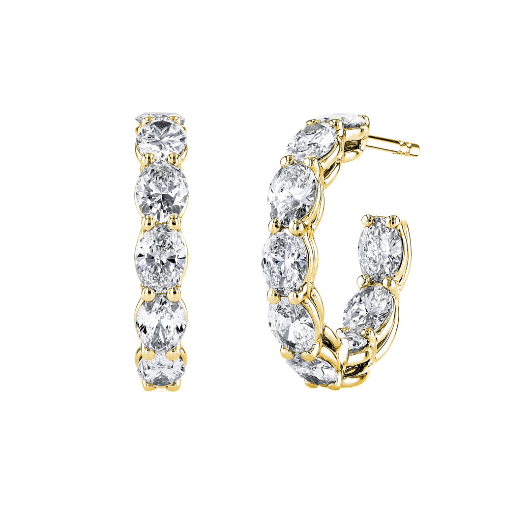 18k Yellow Gold and Oval Diamond 2.27 Total Weight In and Out Hoops