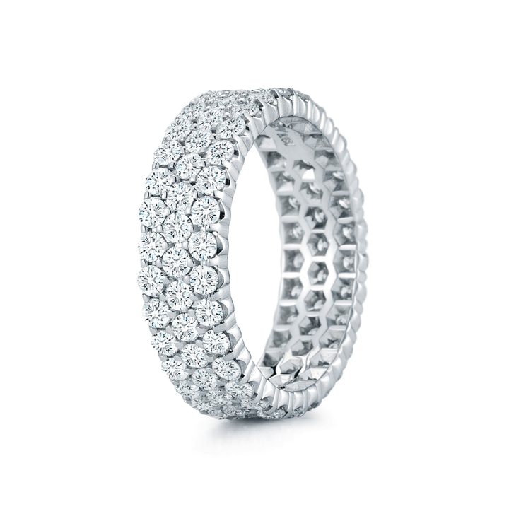 18k White Gold and 2.70 Total Weight Diamond 3 Row Band