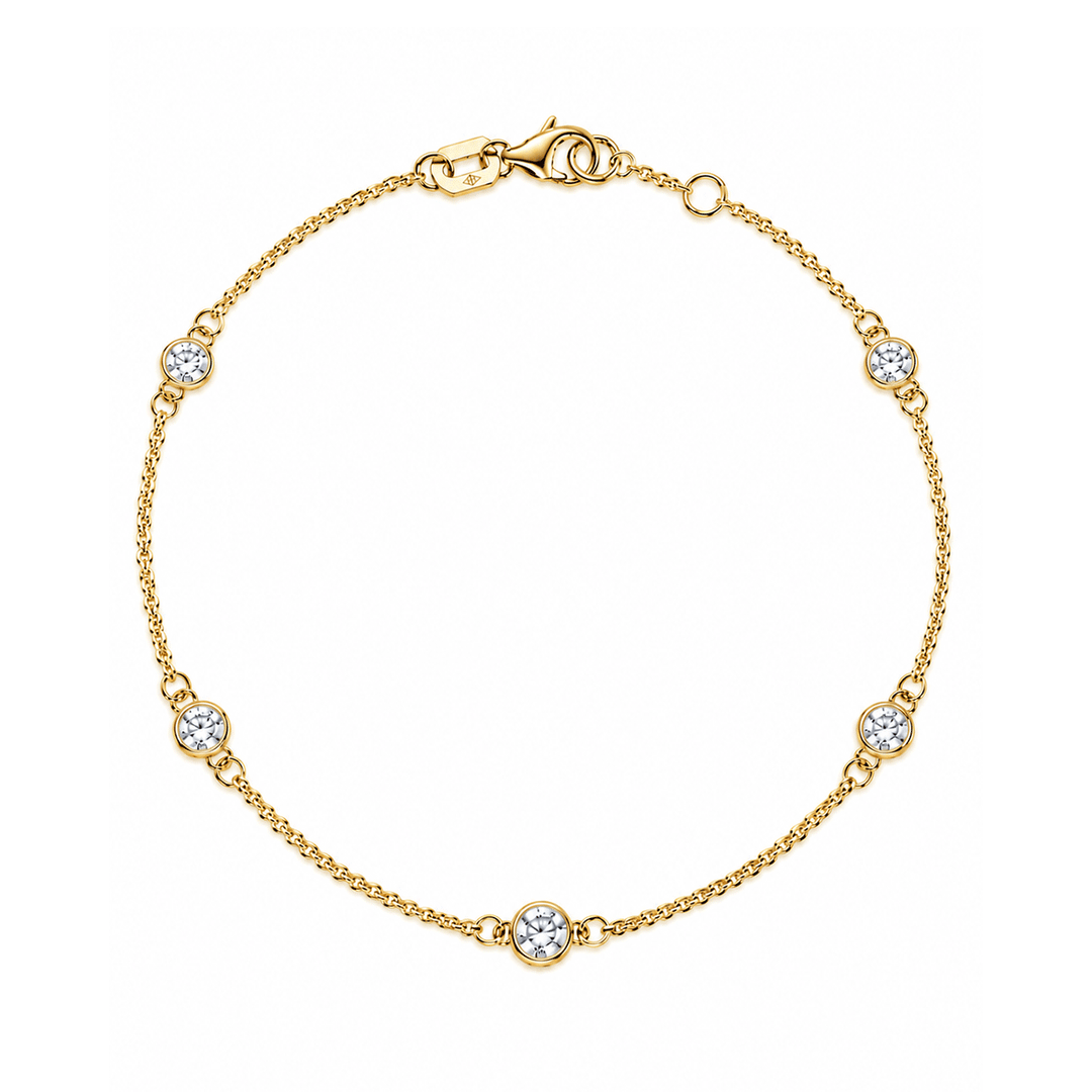 14K Yellow Gold and 0.50 Total Weight Diamond Station Bracelet