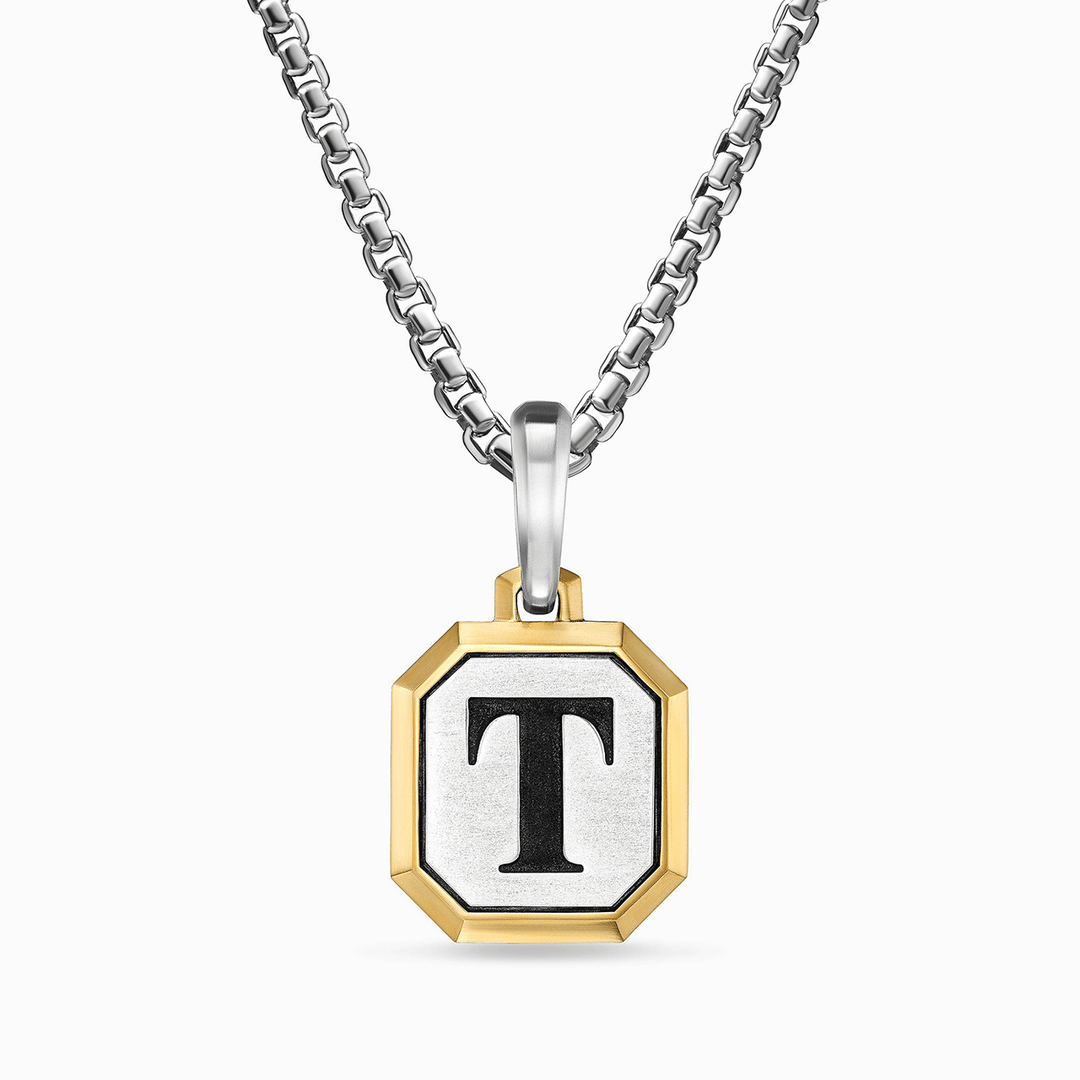 David Yurman Initial Amulet Sterling Silver with 14k Yellow Gold T, 17mm