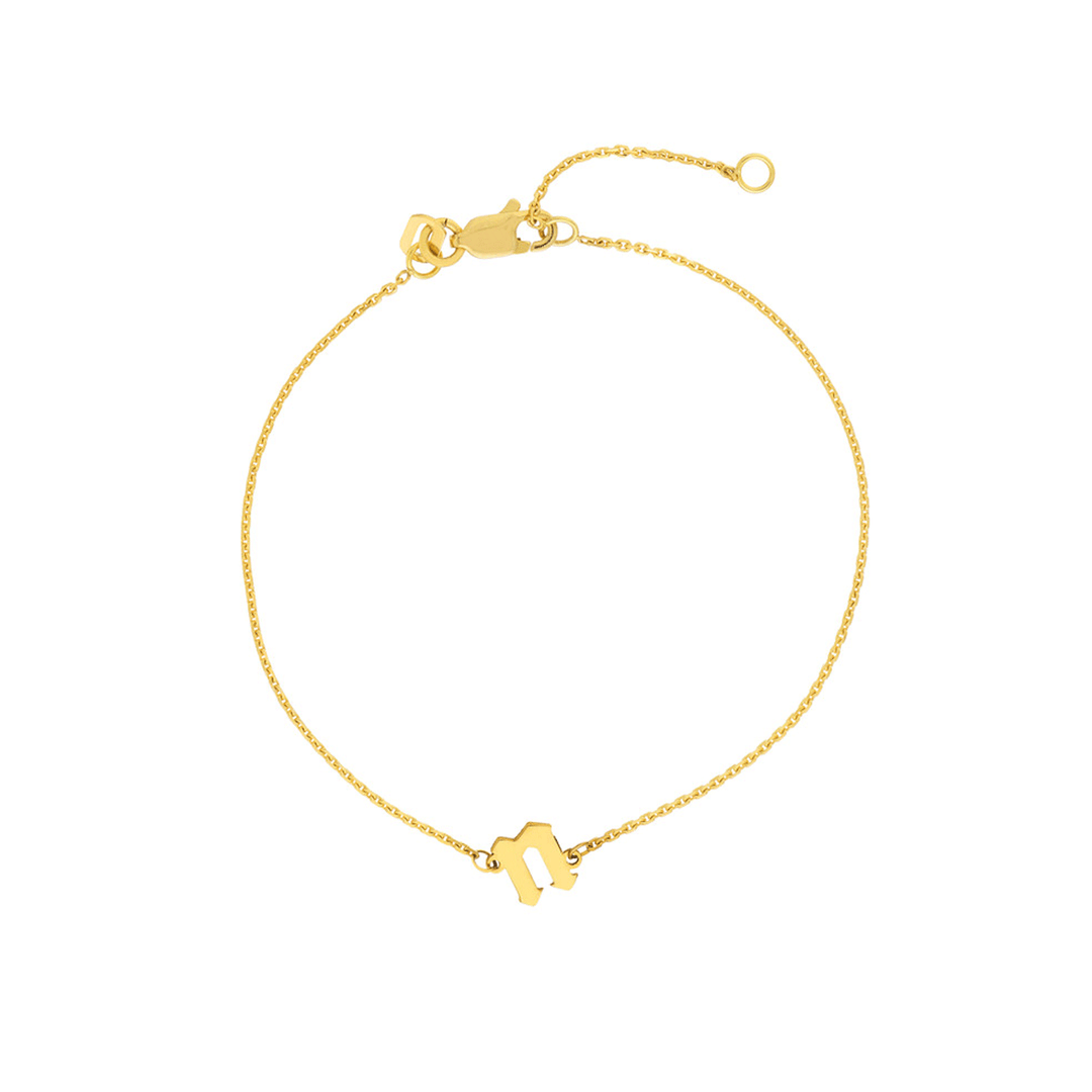 14k Yellow Gold Slant Letter Bracelet