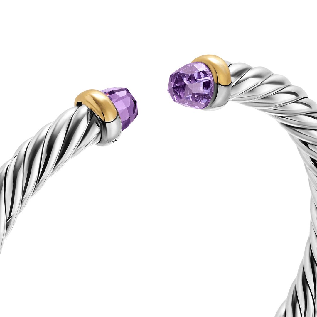 David Yurman Cable Flex® Bracelet Sterling Silver with 14K Yellow Gold and Amethyst, 6mm Med