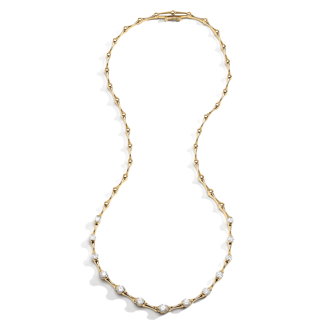 Wave 18k Yellow Gold and Diamond Necklace