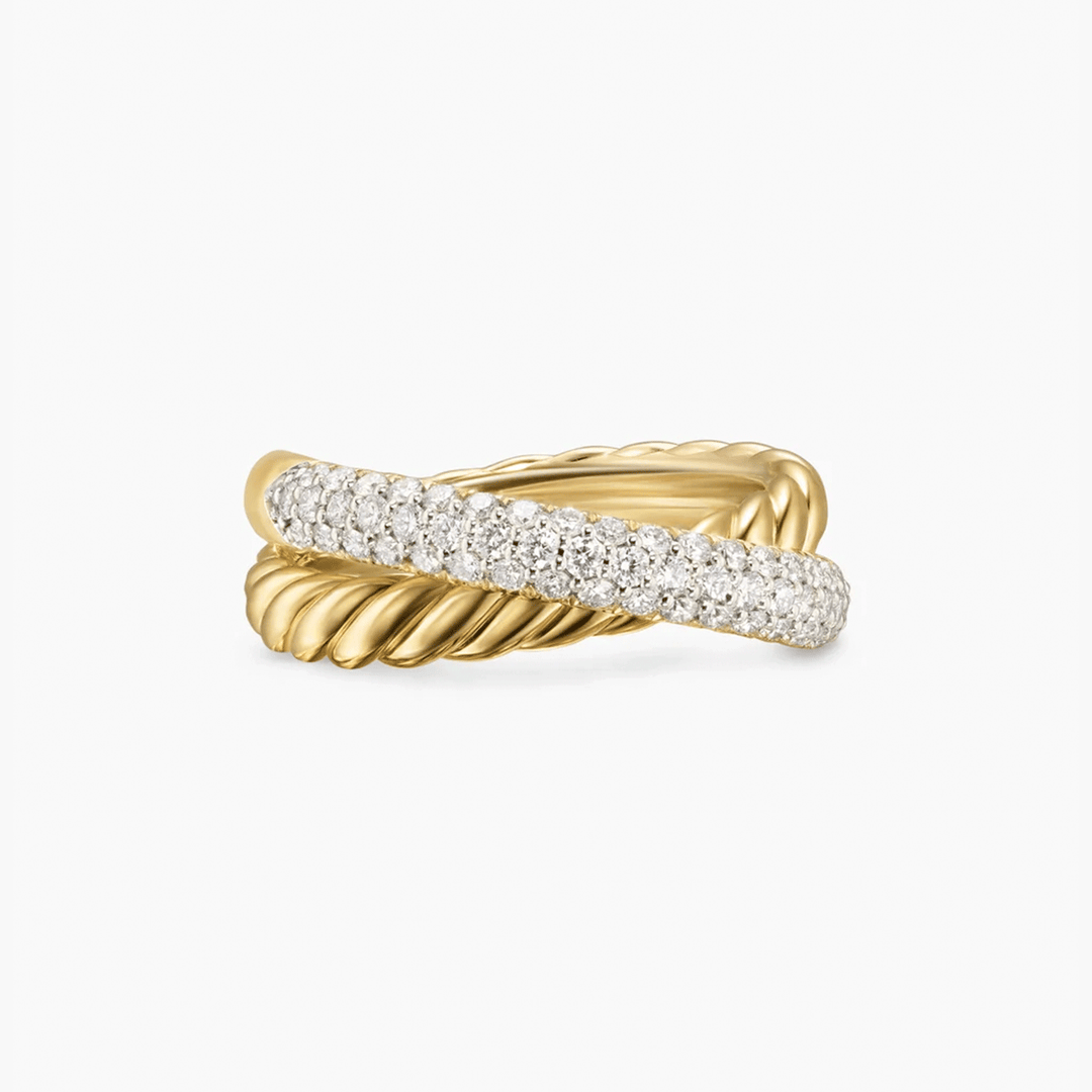 David Yurman Crossover Two Row Ring 18K Yellow Gold with Diamonds, 7.4mm