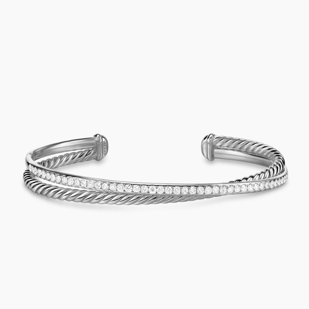 David Yurman Crossover Two Row Bracelet Sterling Silver with Diamonds, 6mm