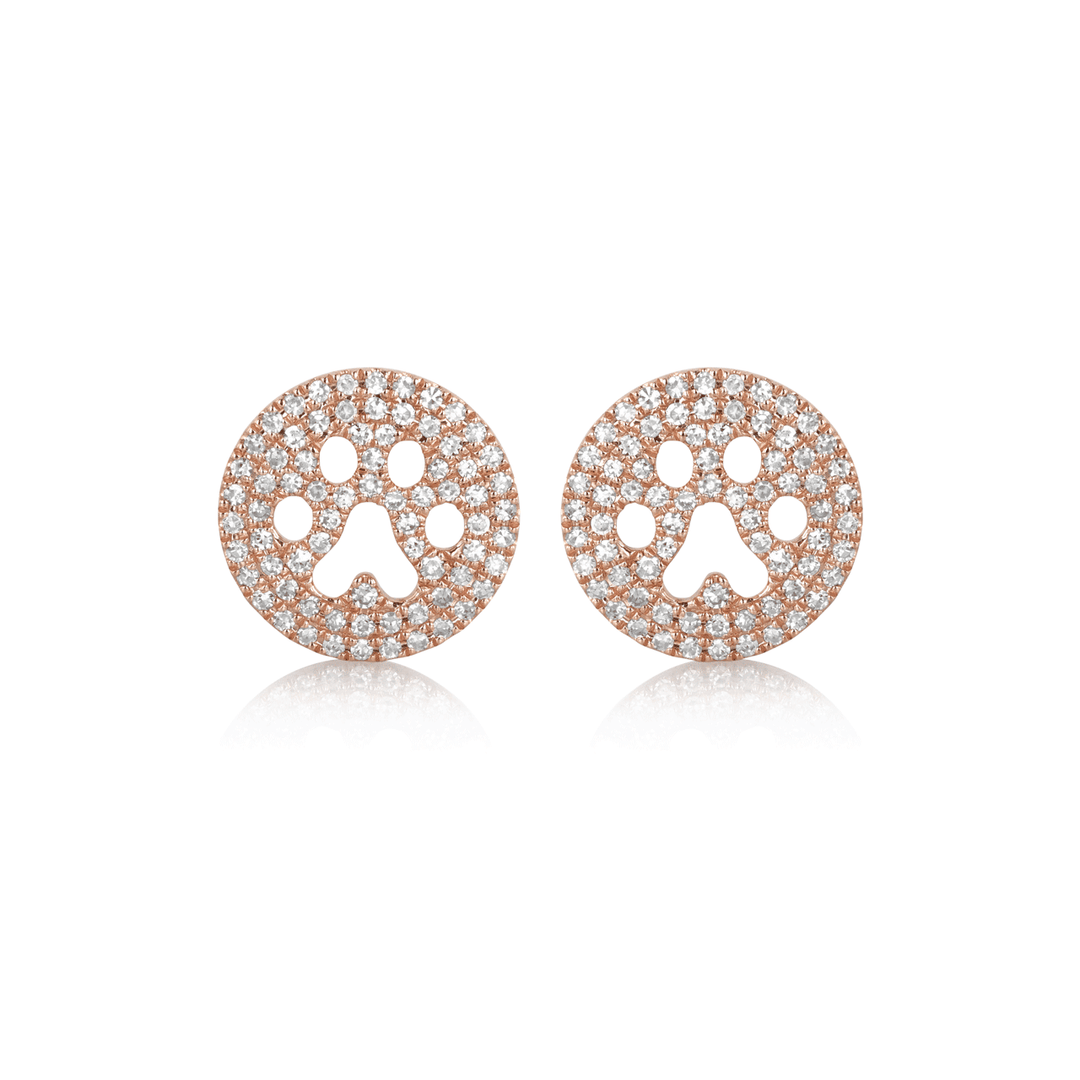 14k Rose Gold and Diamond .40 Total Weight Paw Print Earrings