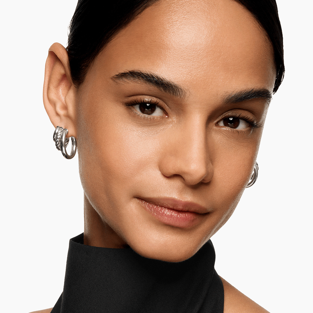 David Yurman Mercer Three Row Hoop Earrings Sterling Silver, 21mm