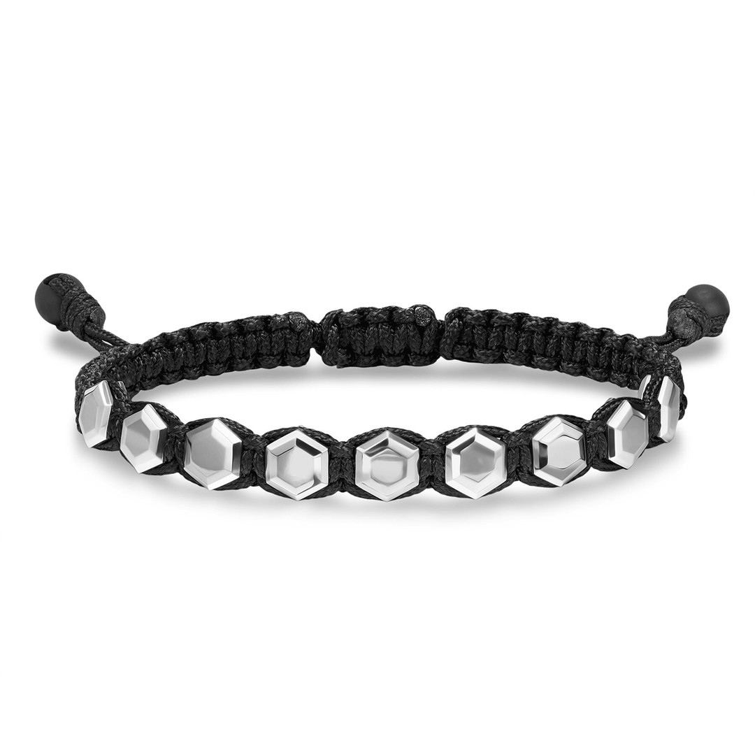 David Yurman Faceted Woven Bracelet Sterling Silver with Black Nylon and Black Onyx, 8mm