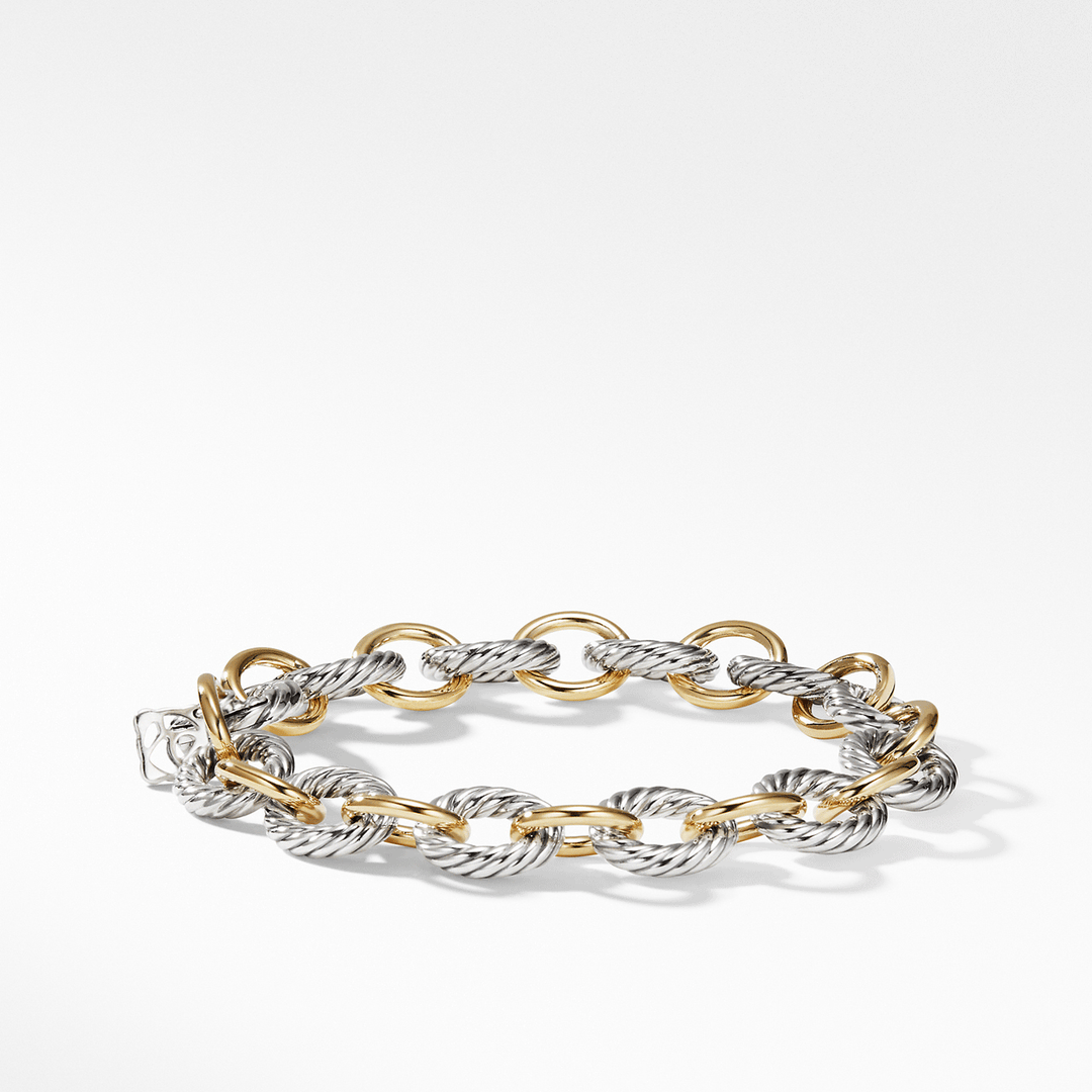 David Yurman Oval Link Chain Bracelet Sterling Silver with 18k Yellow Gold, 10mm