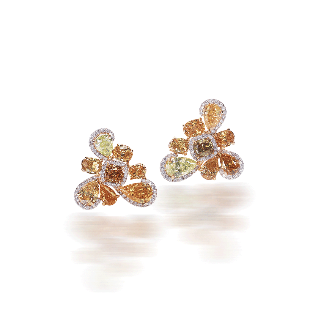 Platinum 18k Gold Fancy Color Diamond Cluster Earrings