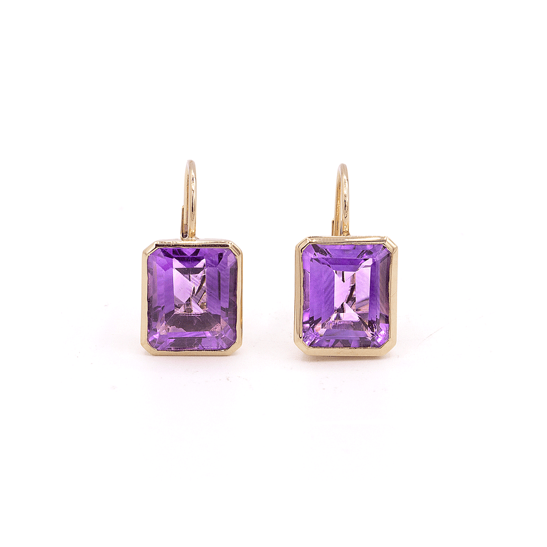 Facets 14k Yellow Gold and Amethyst Bezel Earrings