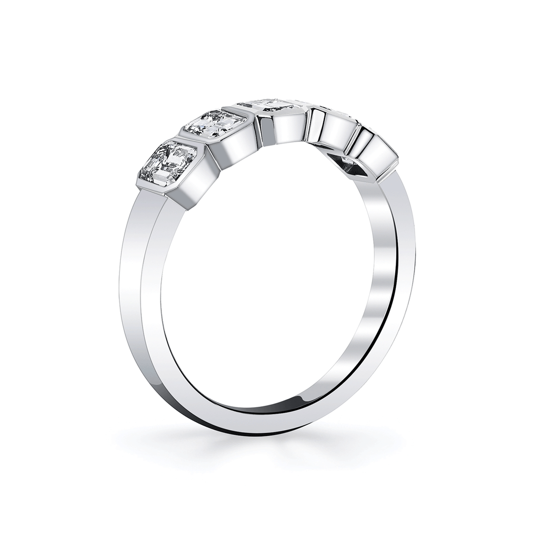 Platinum and Emerald Cut Diamond Bezel Band
