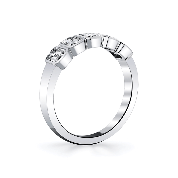 Platinum and Emerald Cut Diamond Bezel Band