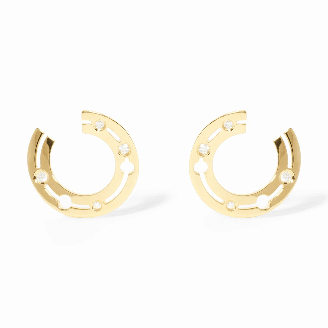 Dinh Van Pulse 18k Yellow Gold and Diamond Hoops