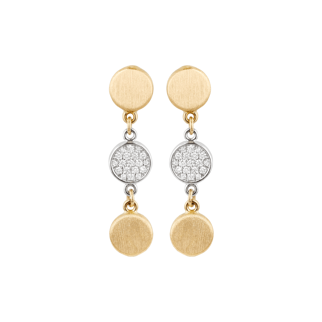 14k Yellow and White Gold .30 Total Weight Diamond Satin Disc Earrings