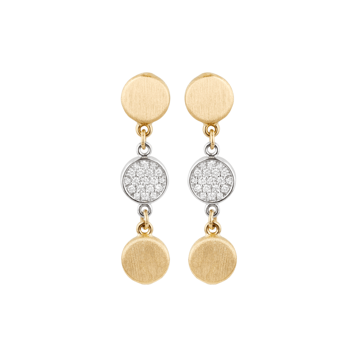 14k Yellow and White Gold .30 Total Weight Diamond Satin Disc Earrings