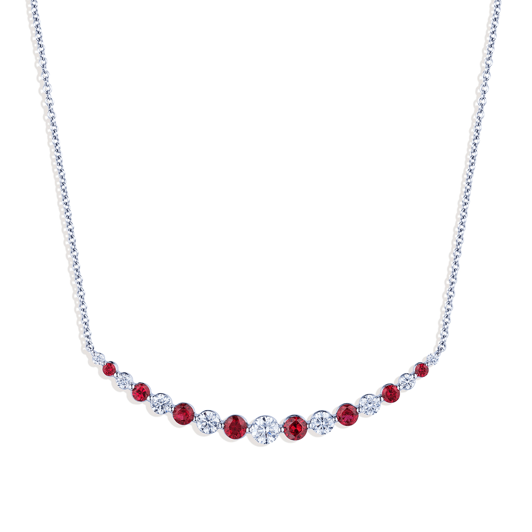 18k Gold Alternating Diamond and Ruby 1.22 Total Weight Necklace