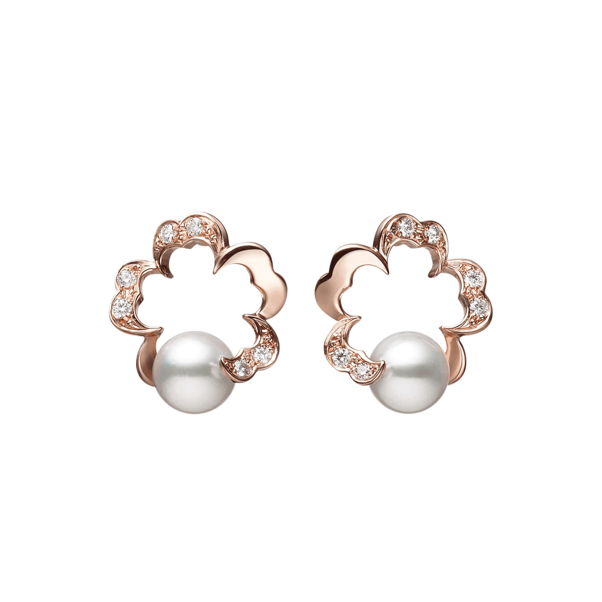 Mikimoto Cherry Blossom 18k Rose Gold Akoya Diamond Earrings