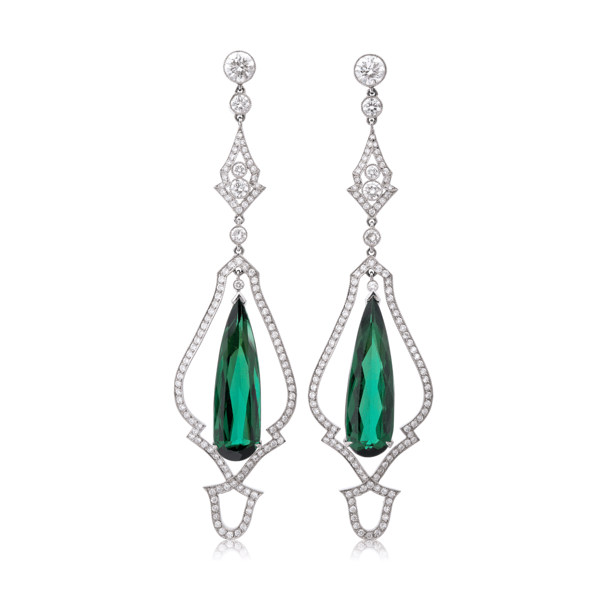 Hamilton Heritage Collection Platinum Green Tourmaline 11.35 Total Weight Drop Earrings