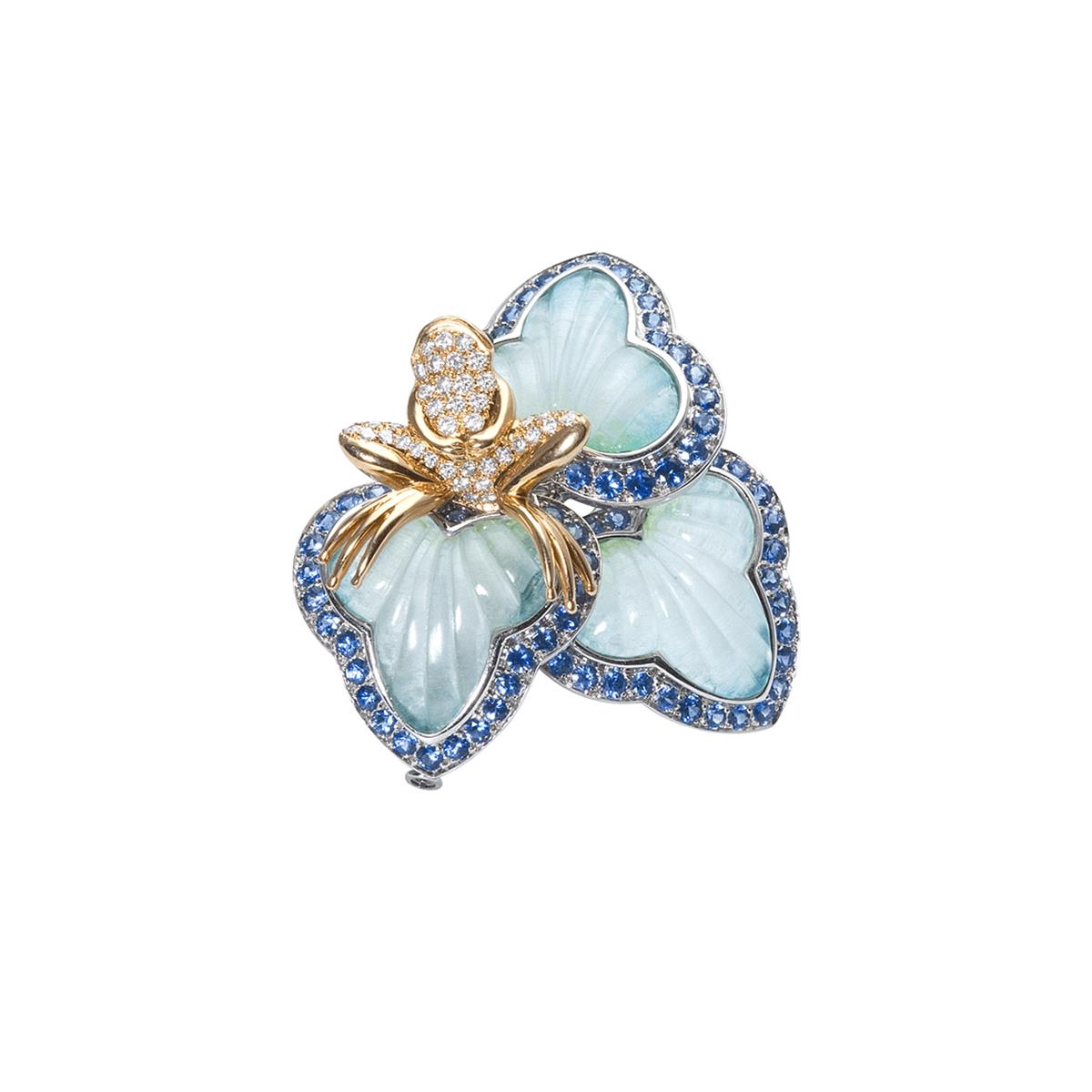 Marchak Paris Diamond and Sapphire Frog Pin