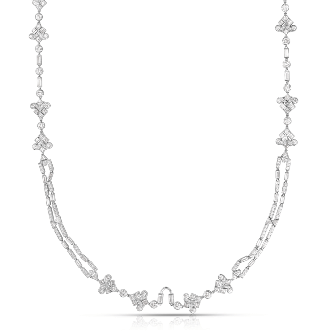 Platinum and 17.85 Total Diamond Weight Scroll Motif Necklace