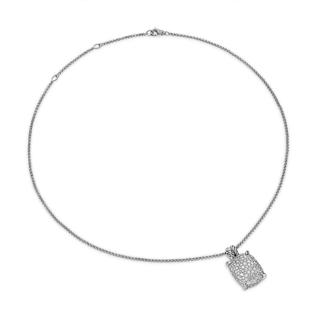 David Yurman Chatelaine Elongated Pendant Necklace Sterling Silver with Diamonds, 19mm