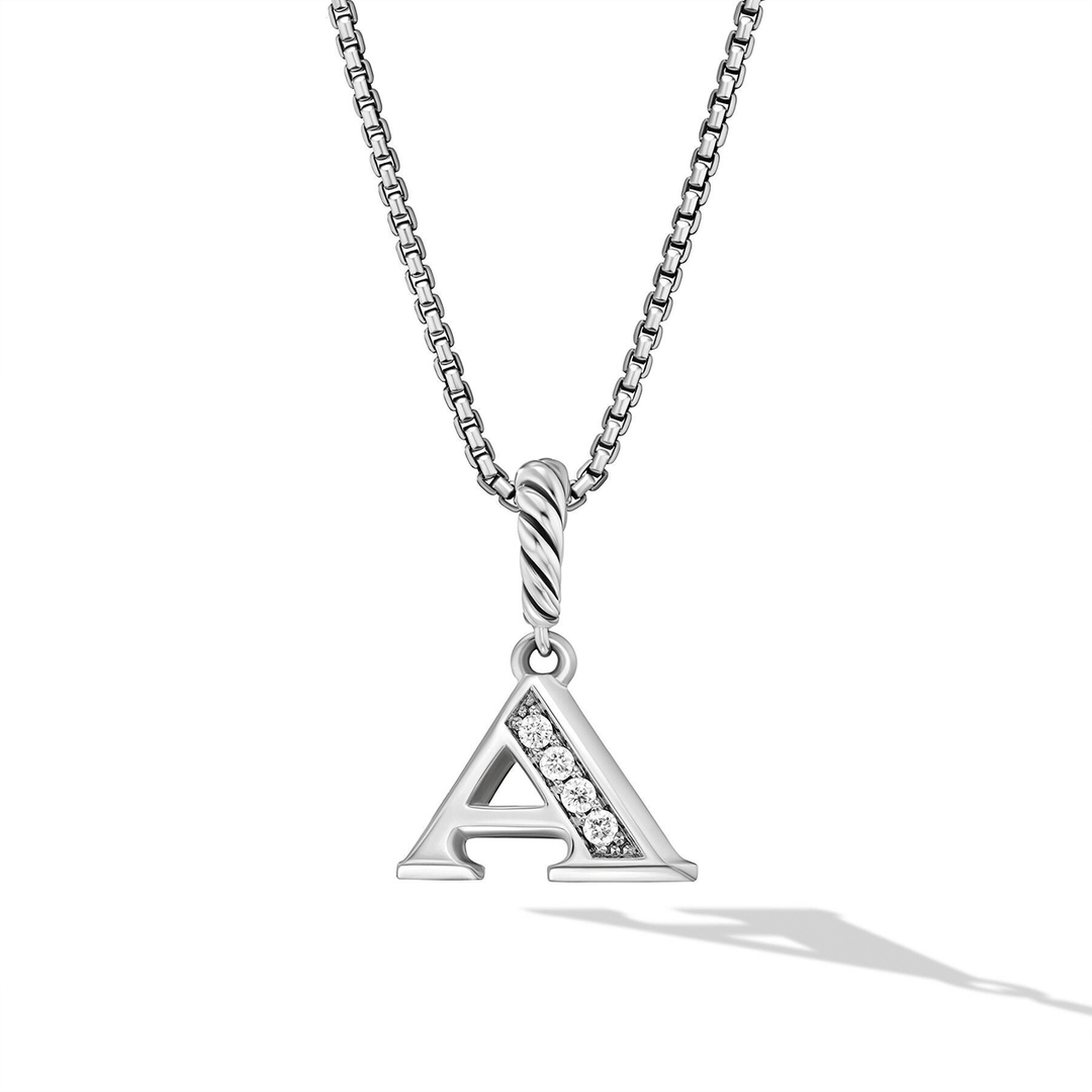 David Yurman Pavé Initial Pendant Necklace with Diamond A