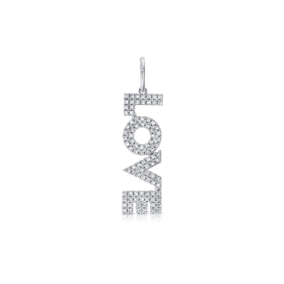 14k White Gold and .27 Total Weight Diamond Love Charm