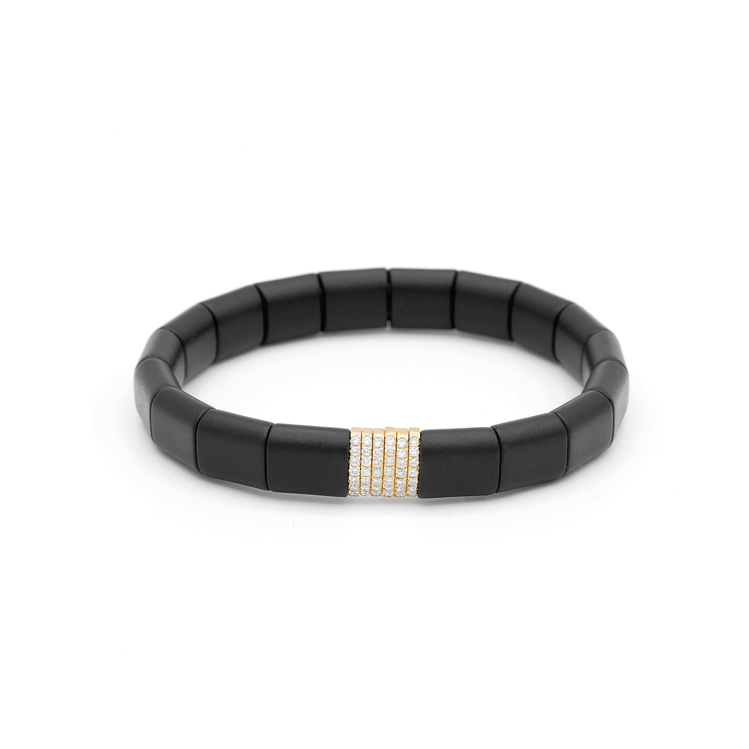 18k Yellow Gold and Black Resin Stretch Diamond Bracelet