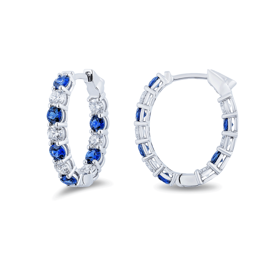 18k Gold Alternating  Sapphire 2.16 Total Weight and Diamond Hoops