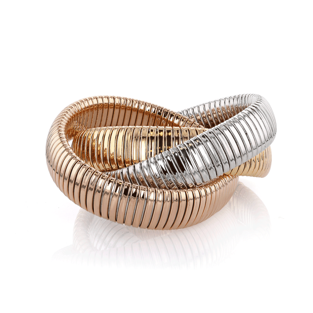 Hamilton 1970's Collection 18k Tri Color Gold 15mm Woven Cobra Bracelet