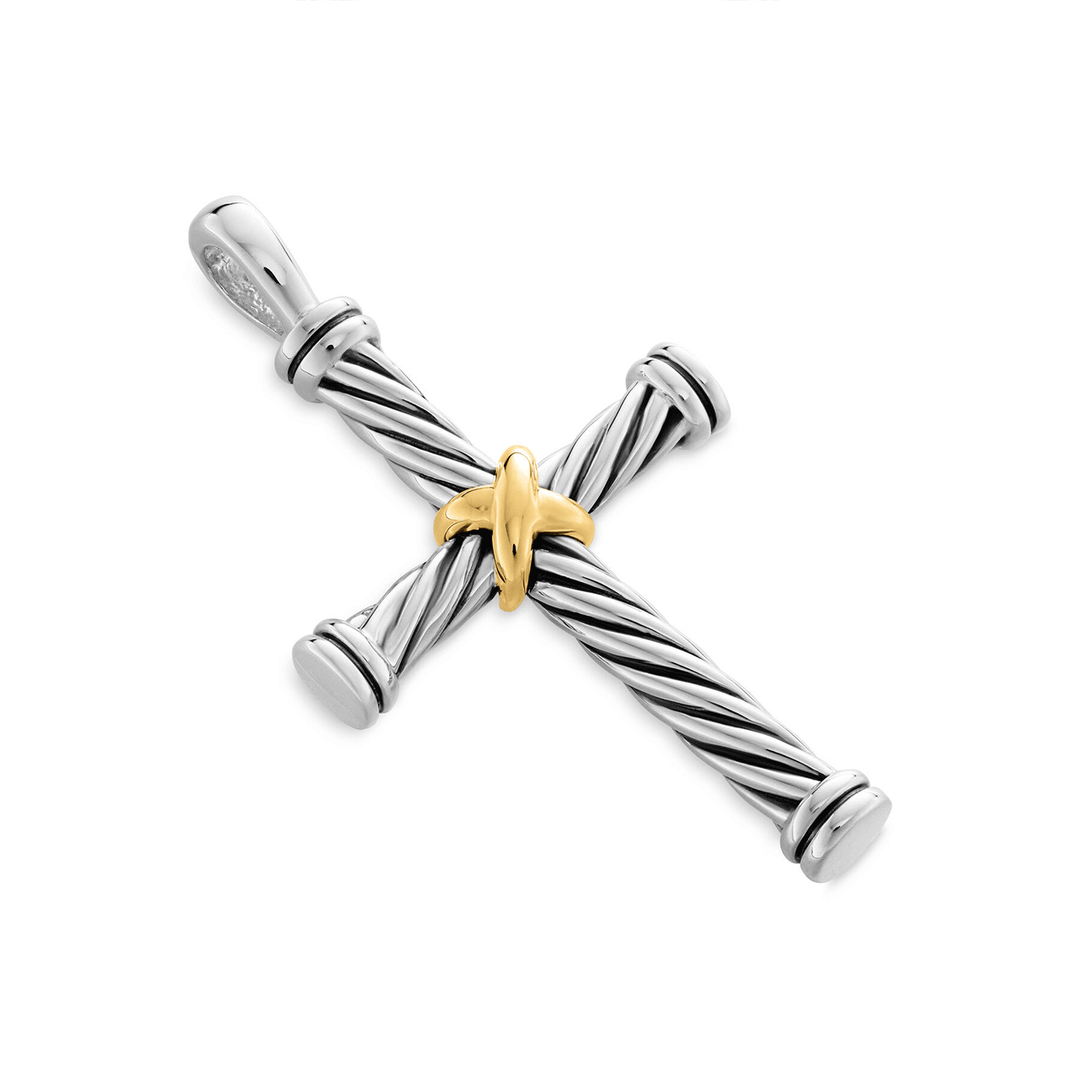David Yurman Cable Cross Pendant Sterling Silver with 18K Yellow Gold, 35mm
