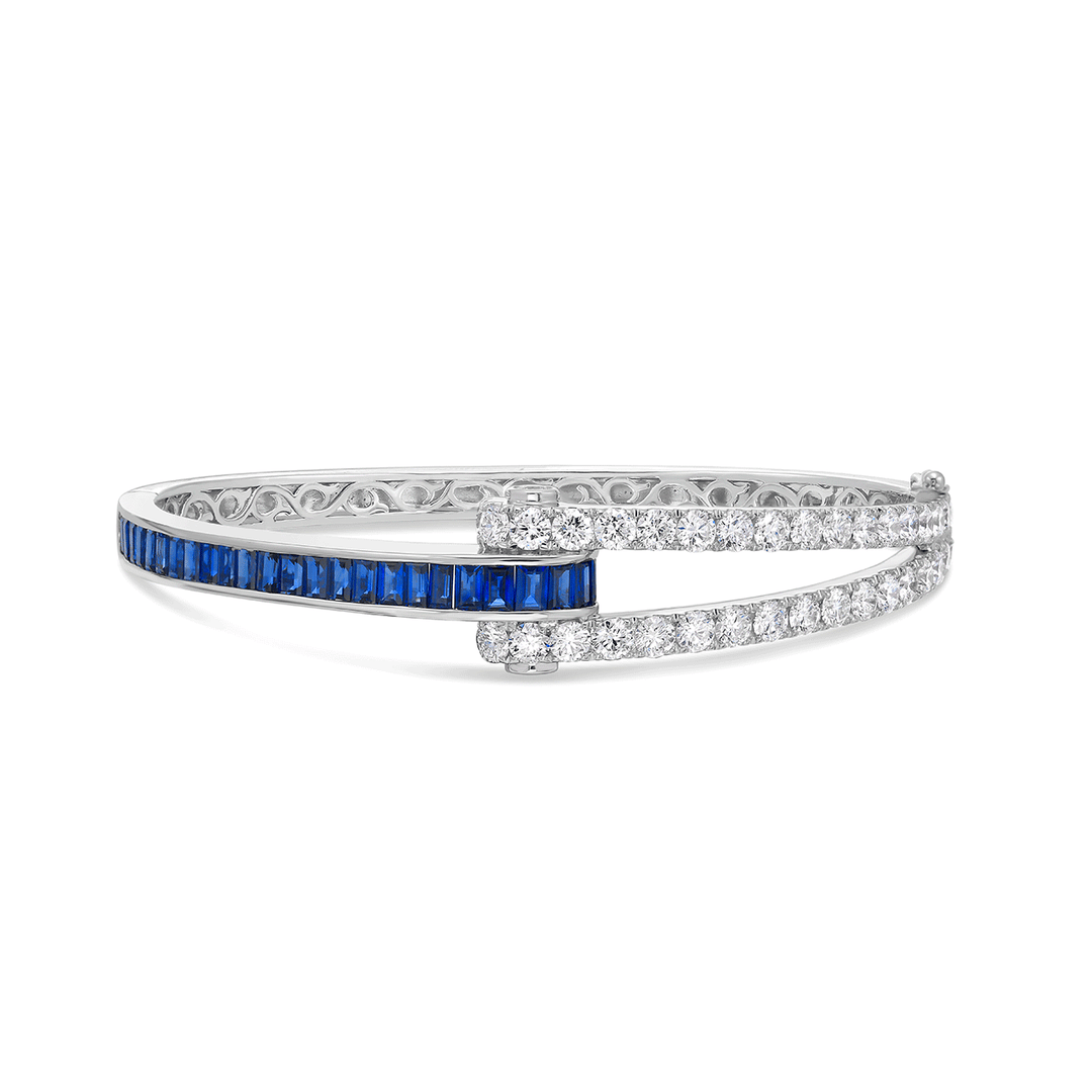 Charles Krypell 18k White Gold and 3.01 Total Weight Sapphire Diamond Bracelet