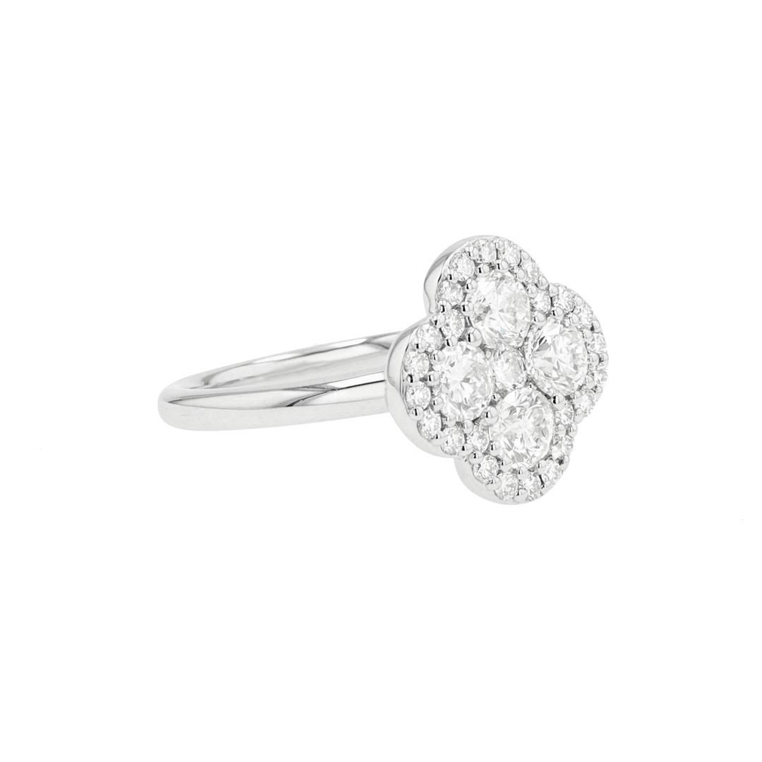 18k White Gold and Diamond 1.93 Total Weight Illusion Flower Ring