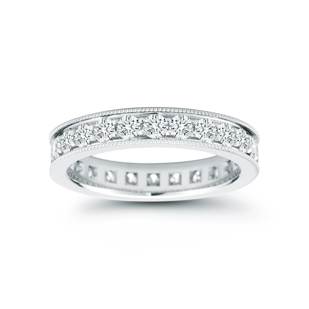 18k White Gold and 1.68 Total Weight Diamond and Milgrain Eternity Band