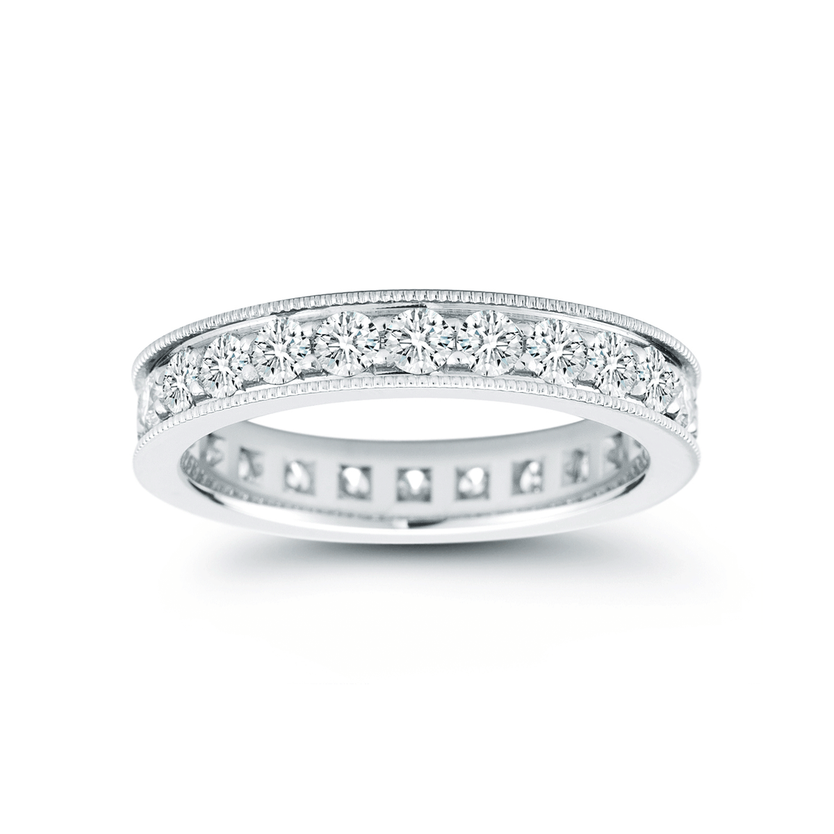 18k White Gold and 1.68 Total Weight Diamond and Milgrain Eternity Band