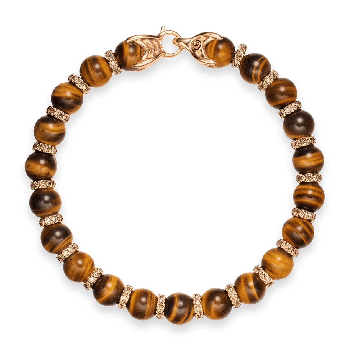 David Yurman Spiritual Beads Bracelet 18K Rose Gold with Tiger's Eye and Cognac Diamonds, 8mm
