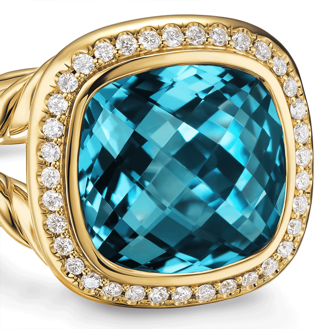 David Yurman Albion® Ring 18K Yellow Gold with Hampton Blue Topaz and Diamonds, 11mm