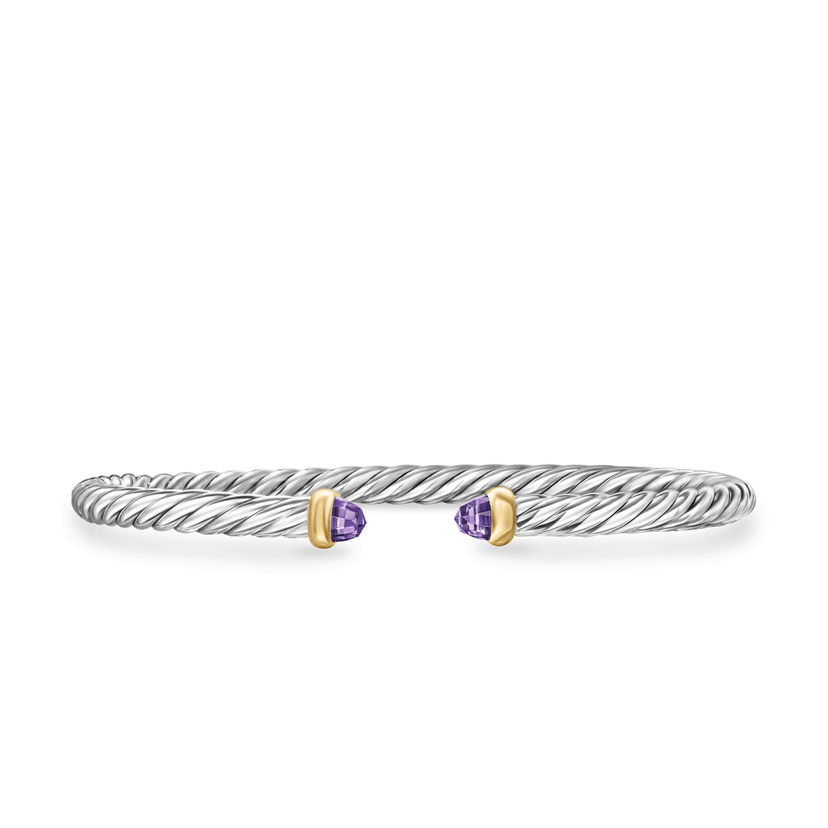 David Yurman Cable Flex Bracelet Sterling Silver with 14k Yellow Gold and Amethyst, 4mm