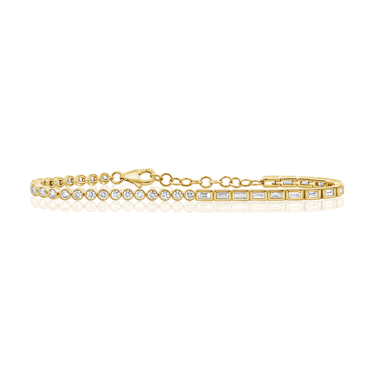 14k Yellow Gold Round and Baguette Diamond Bracelet