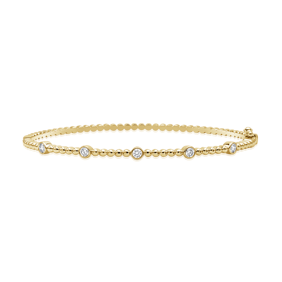 14k Yellow Gold and Diamond .30 Total Weight Bead Bangle