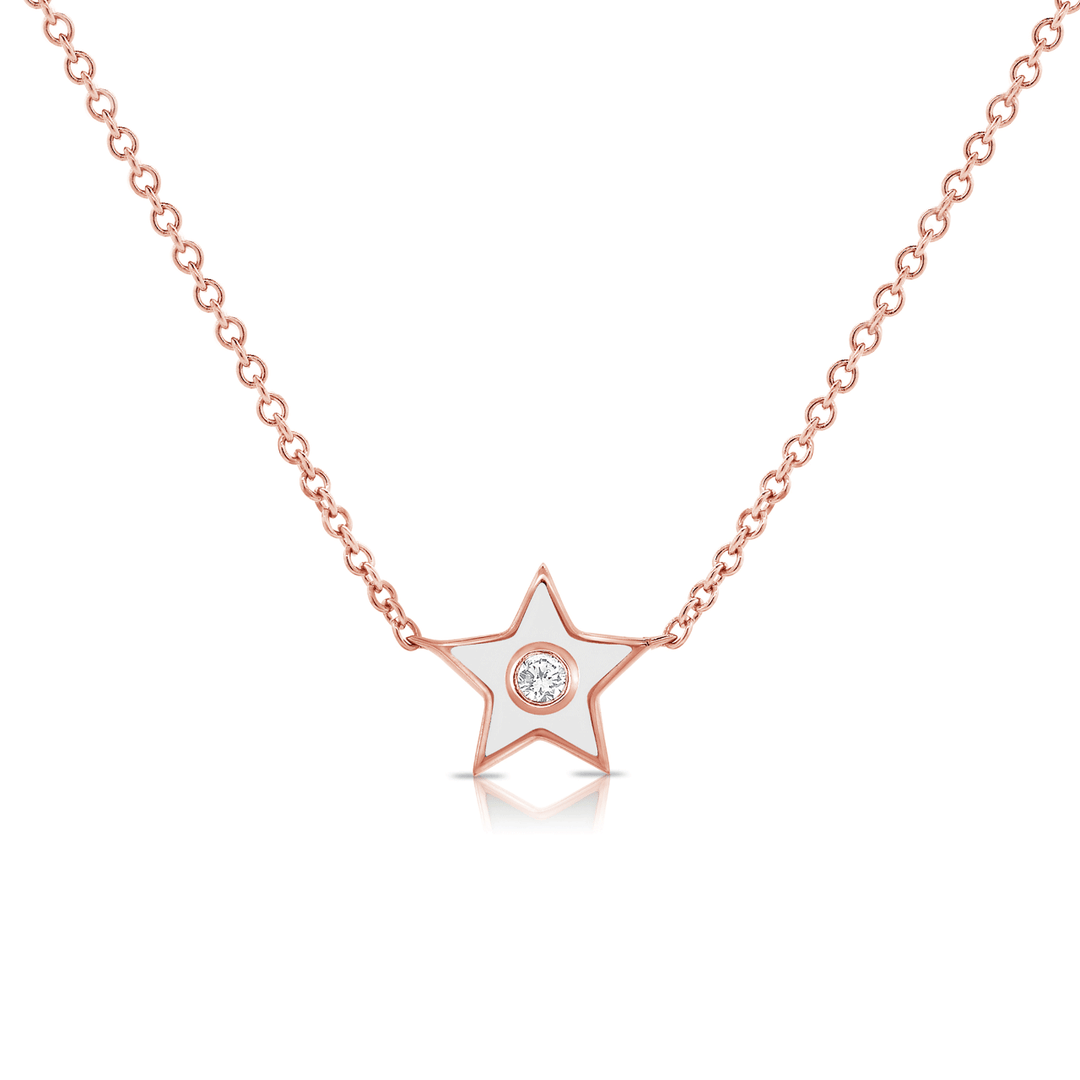 14k Rose Gold and White Enamel Star Necklace