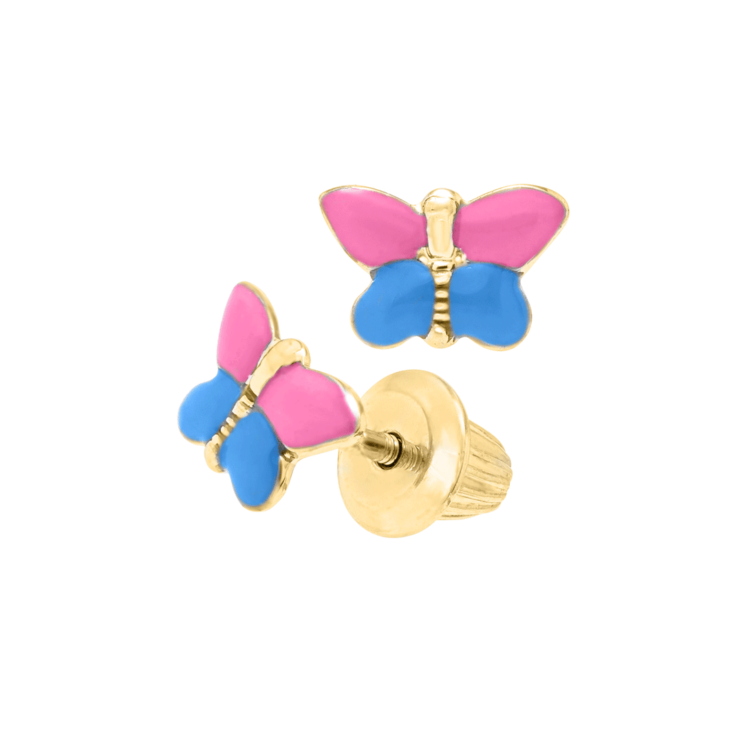 Children's 14k Gold and Enamel Butterfly Stud Earrings