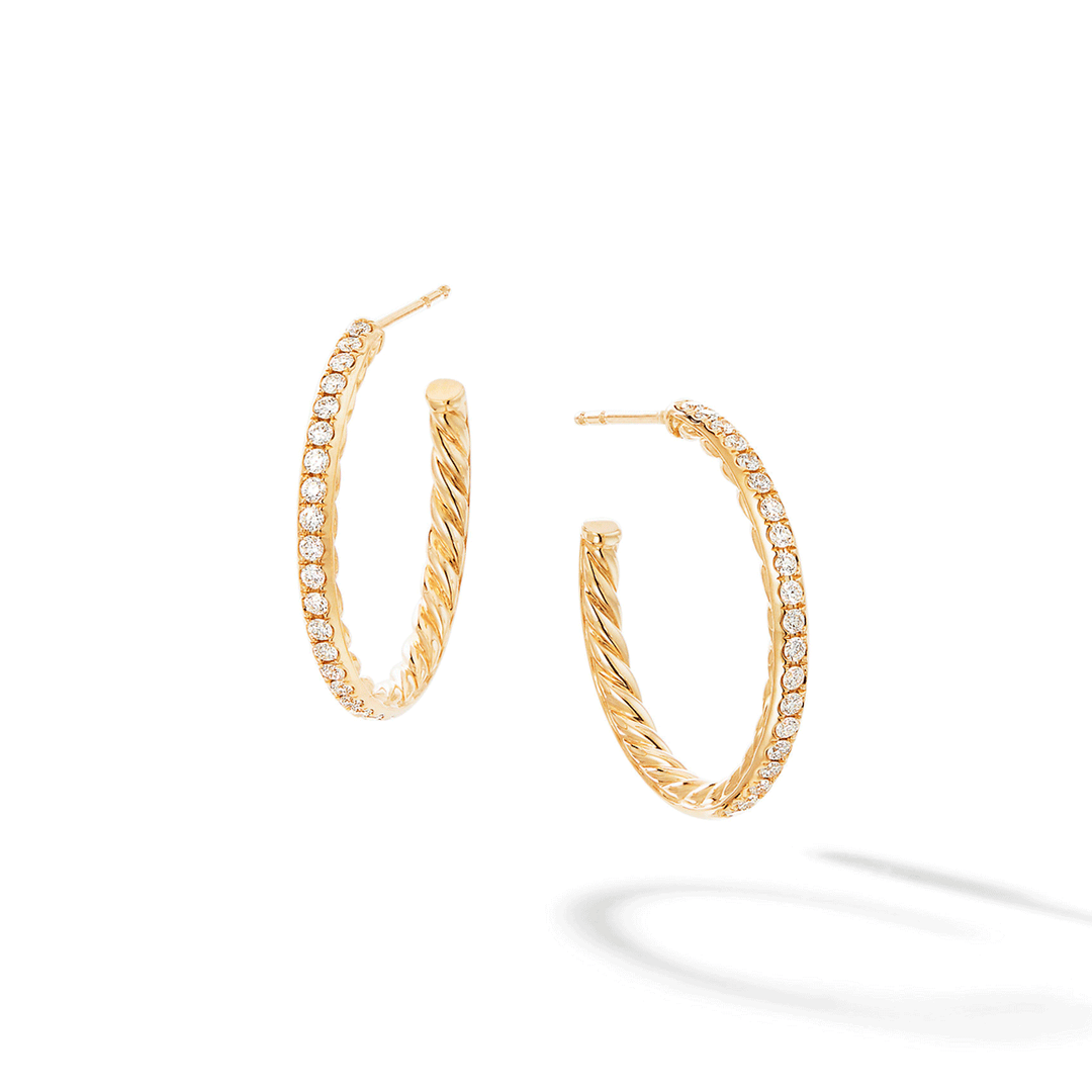 David Yurman Pave Small Hoop Earrings in 18k Yellow Gold with Diamonds