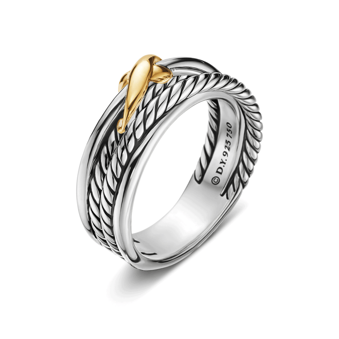 David Yurman X Crossover Band Ring Sterling Silver with 18k Yellow Gold, 6mm