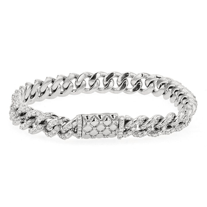 Men's 18k White Gold and Diamond Cuban Link Bracelet