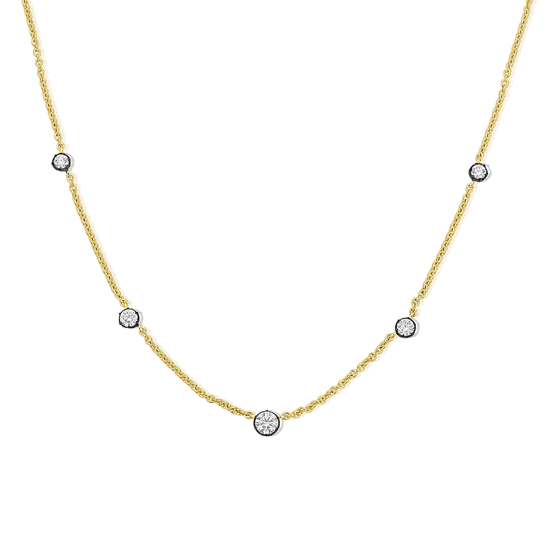 14k Yellow Gold and Diamond .60 Total Weight 18 Inch Station Necklace